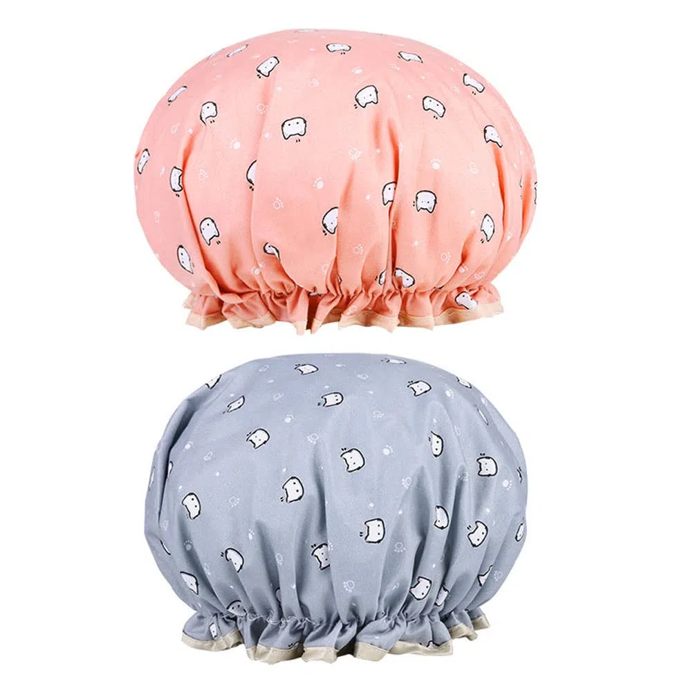 2 Pezzi Cuffia da Doccia Impermeabile, Riutilizzabile Doppio Strato Cuffie Capelli con Elastici, Donna Spa Salone Viaggi Hotel Casa (Blu, Rosa)