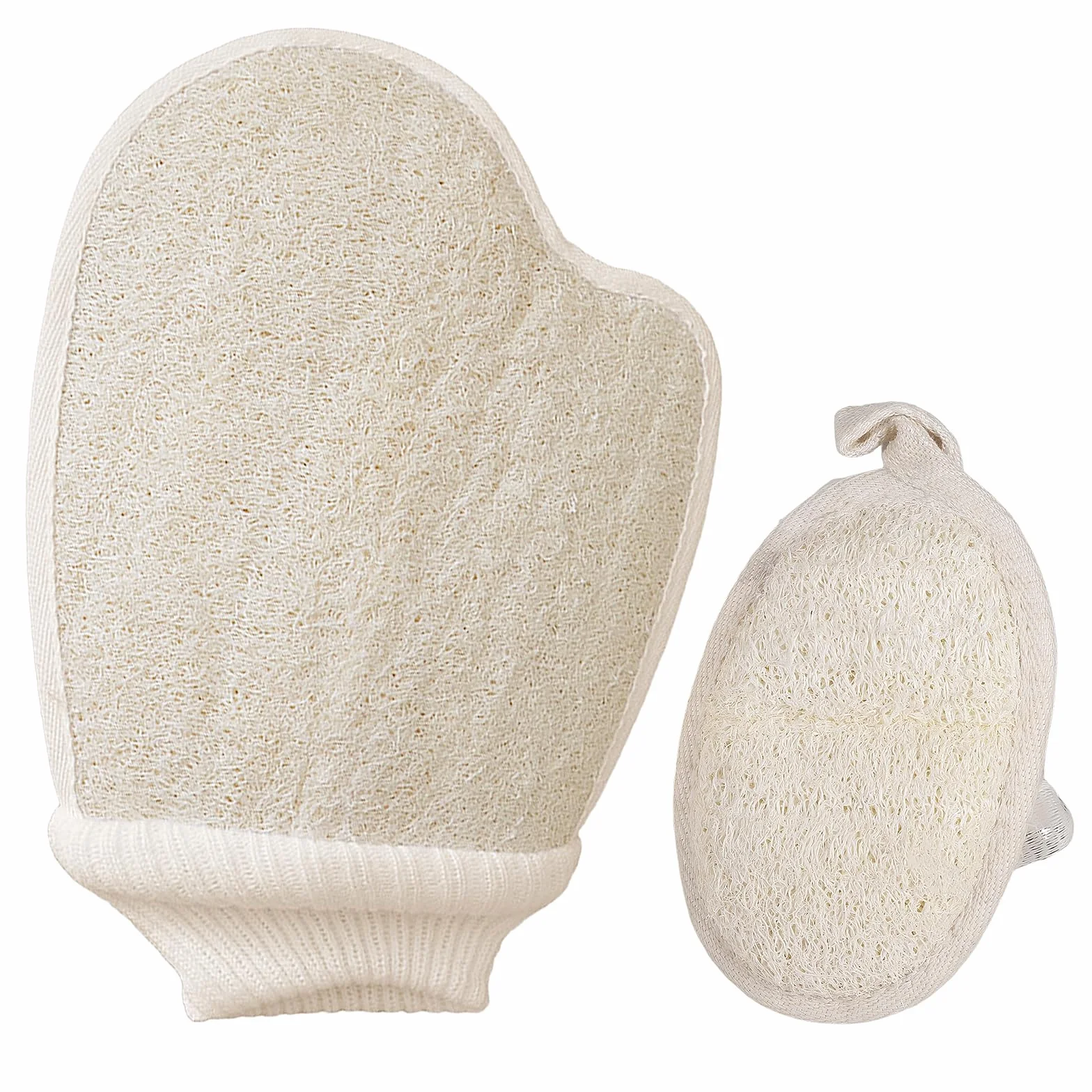 2 Pezzi Guanto Esfoliante Corpo - Guanto di Crine in Luffa Naturale per Pulizia Pori Viso E Corpo, Exfoliating Scrub Gloves, Spugna Doccia per Peeling E Scrub, Set Guanti Peeling Professionali