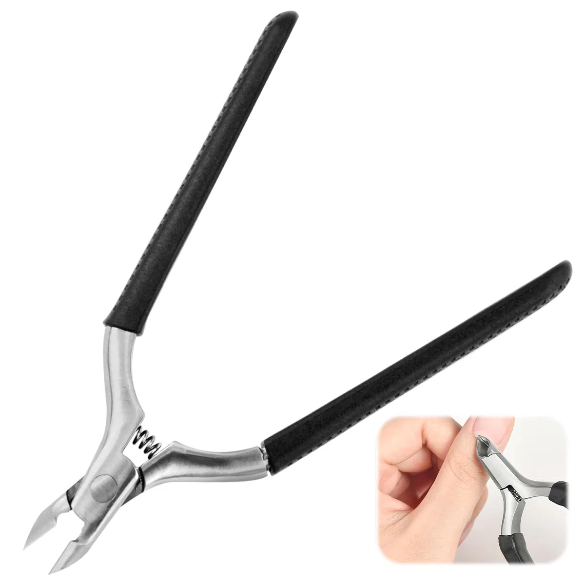 Pinza professionale per cuticole in acciaio inossidabile con lama affilata, manico in silicone antiscivolo per manicure e pedicure, strumento di precisione per la cura delle unghie