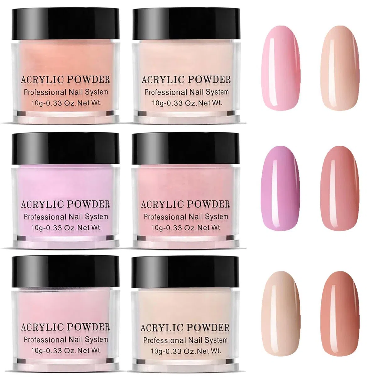Set di 6 tonalità di polvere acrilica nude per extension e intaglio delle unghie finte, cristallo, rosa, arancione, senza bisogno di lampada, kit per unghie in acrilico