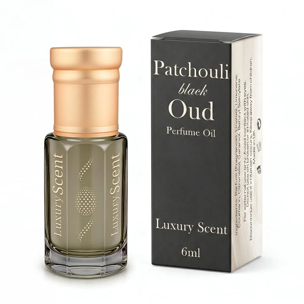 Luxury Scent, Flacone roll on di olio profumato al patchouli nero e oud, fragranza floreale, 6 ml, unisex, di alta qualità e a lunga durata