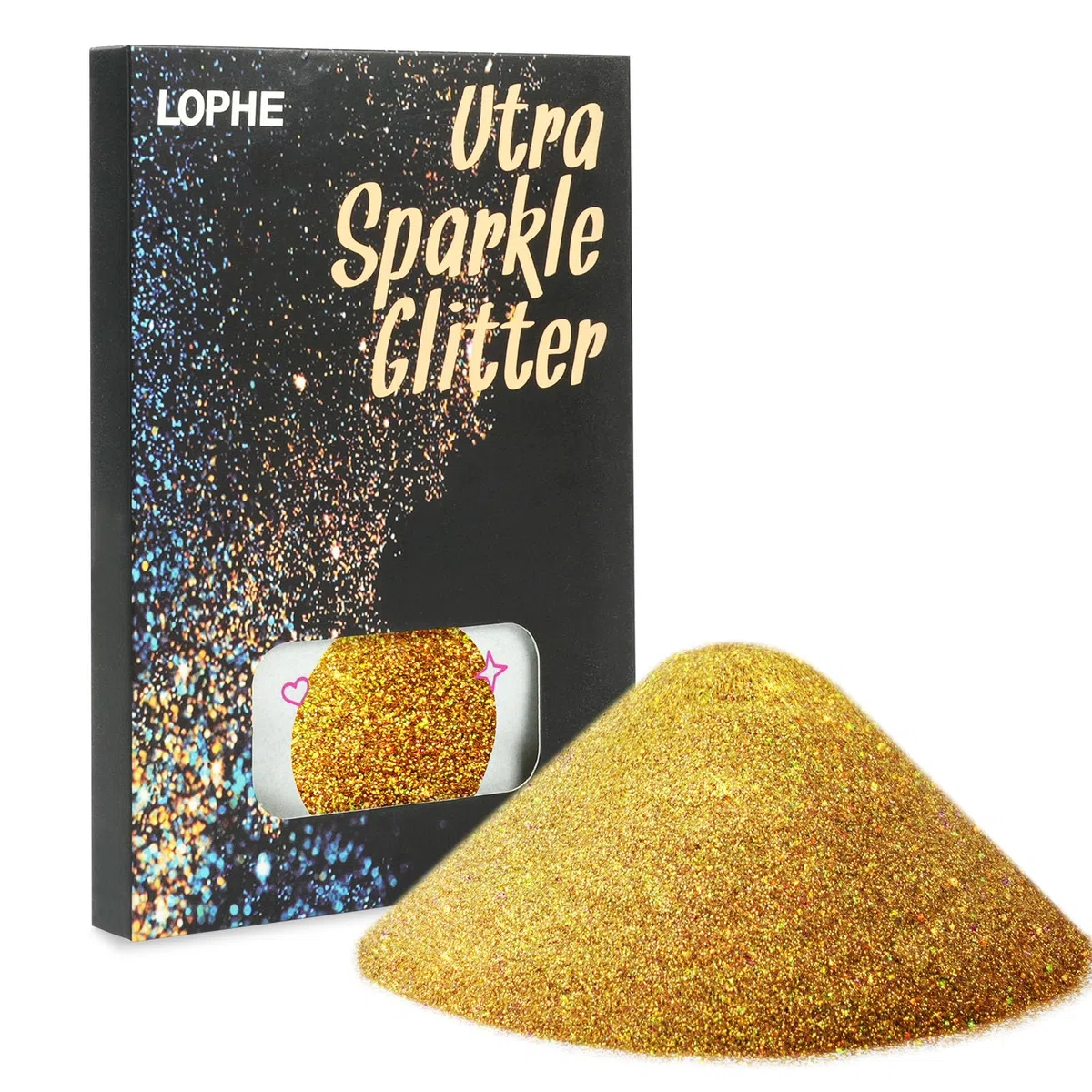 LOPHE Olografico Porporina, Artigianale Glitter Flake Paillettes Glitter Polvere da Viso e Corpo, Paillettes Polvere, Glitter il Corpo per Capelli Occhi Nail Art Festival, 100g(Oro)