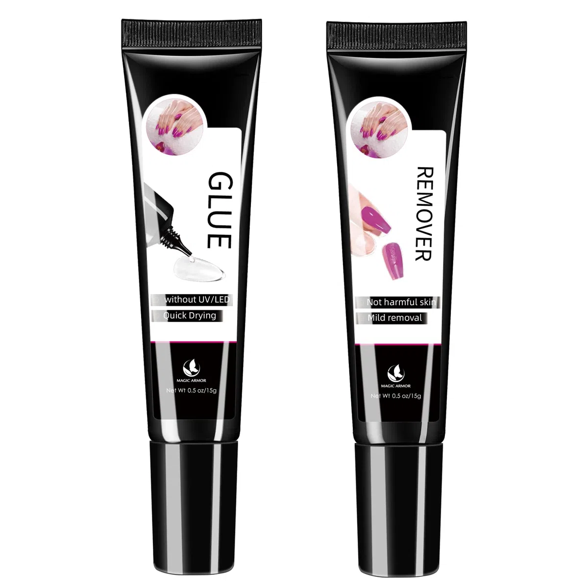 Colla e Rimozione Delle Unghia Migliorati per Unghie Press-on 15g, Nessuna Lampada UV Necessaria, Colla Gel, Asciugatura Rapida, Kit di Lunga Durata
