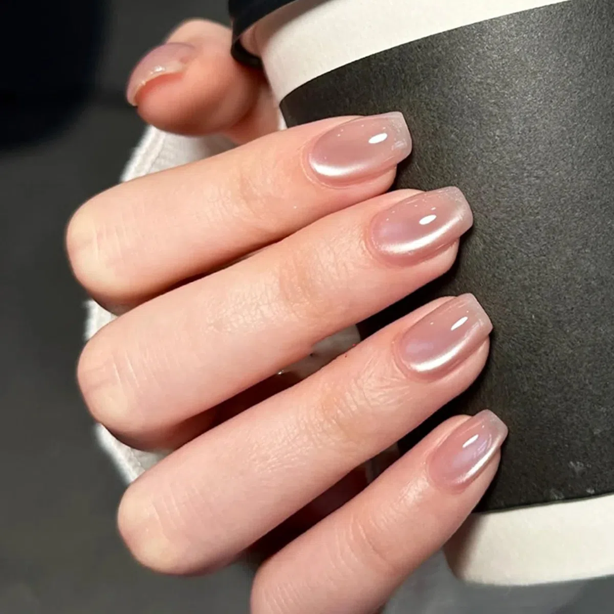 MrCuvaryas Press on Nails – 24 pezzi quadrate rosa occhio di gatto ballerina, unghie da incollare corte, unghie artificiali corte da incollare in acrilico copertura completa per donne nail art (rosa