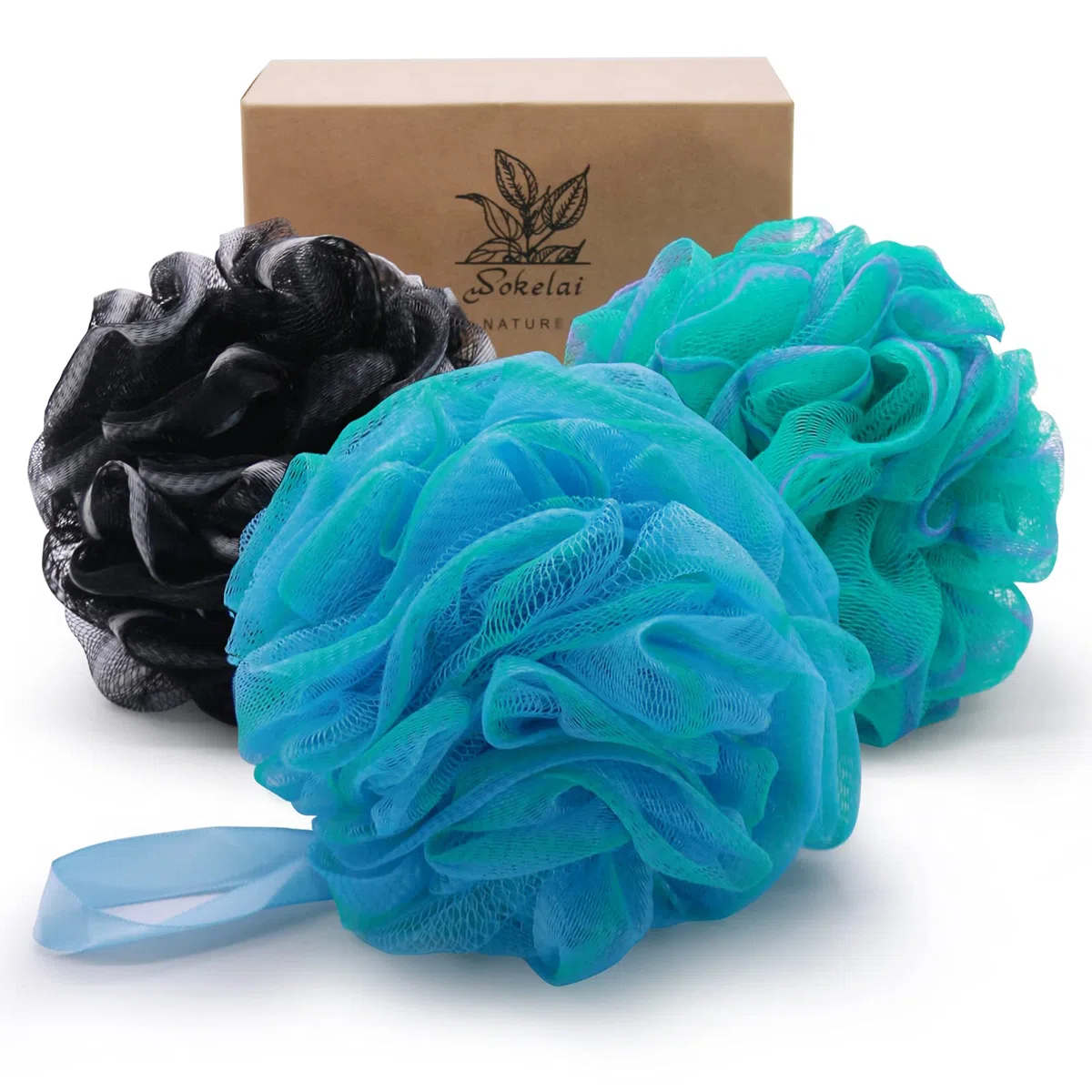 Spugna da bagno a rete, grande, 75 g, XL, per donne, uomini, bambini, scrunchie luffa, luffa, luffa, spugna in rete, per pelle liscia e setosa, accessori per il bagno, confezione da 3