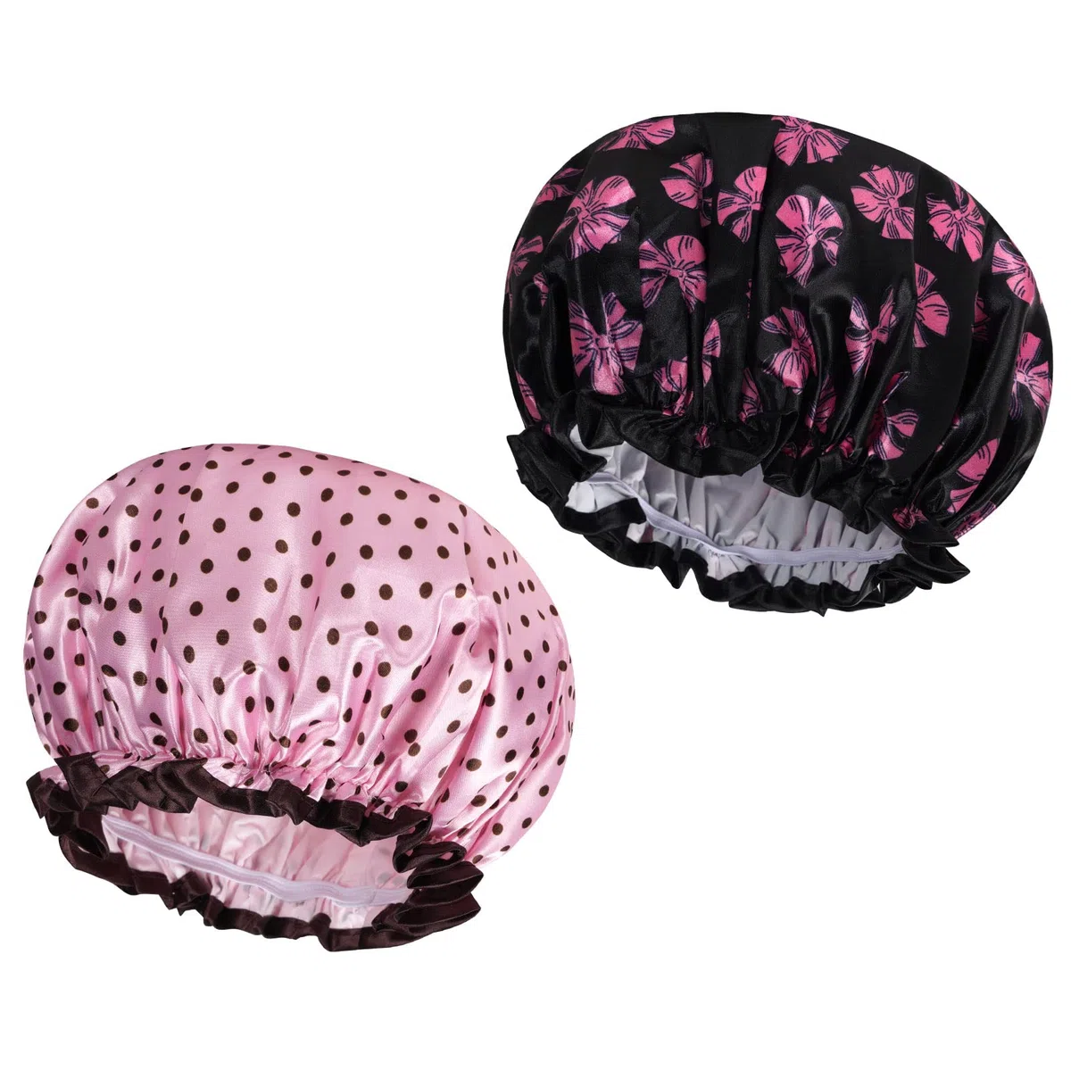 AOOWU 2 Pezzi Cuffia da Doccia Riutilizzabile Impermeabile, Doppio Strato con Elastici, Protezione Capelli per Donna, Bagno, Spa, Salon (Pois-B)