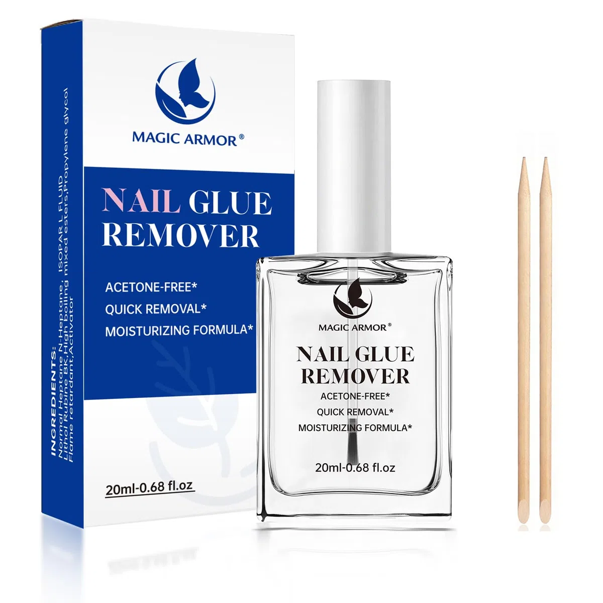 MAGIC ARMOR Rimozione della colla per unghie, 20 ml, per l'applicazione del pennello, senza acetone, per colla e unghie finte, rimozione rapida e delicata, per la casa e il salone