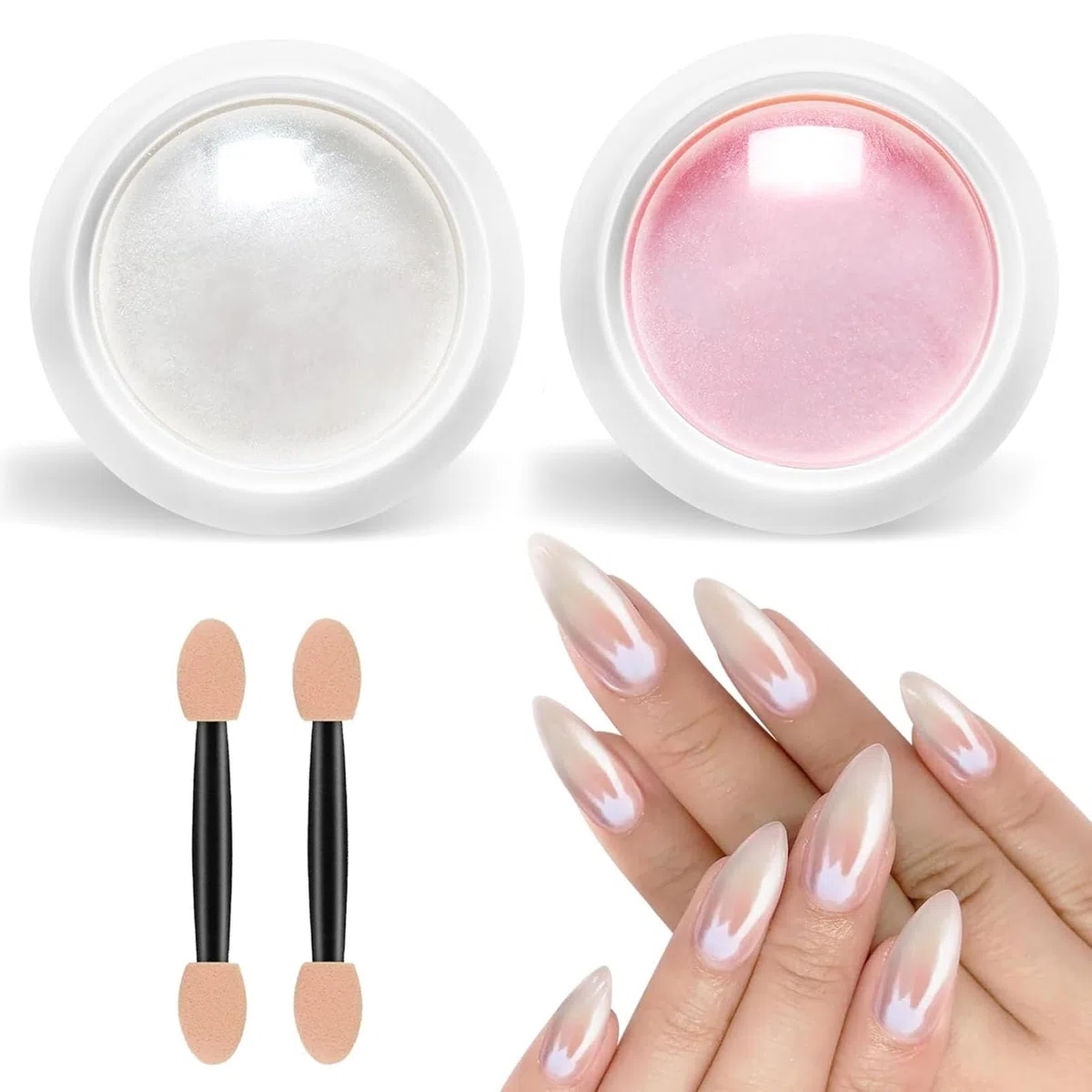 2 x polvere per unghie cromata, colore bianco, polvere trasparente Aurora Ice Shimmer Chrome Pigment Polvere per unghie, glassato ciambella glitter, effetto specchio, glitter per nail art fai da te